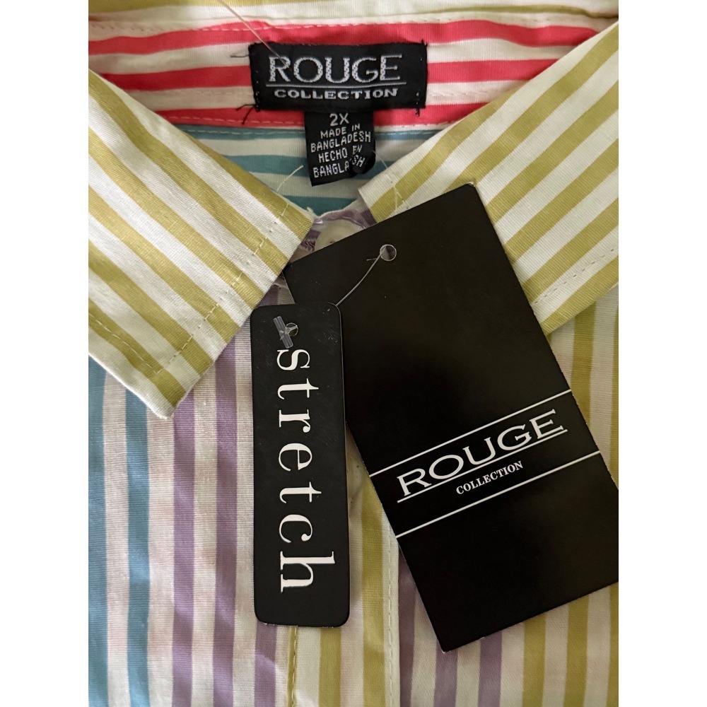 VTG Rouge Women's 2X Striped Preppy Boyfriend Shirt Tunic Top Beachy Lagenlook - Picture 9 of 11